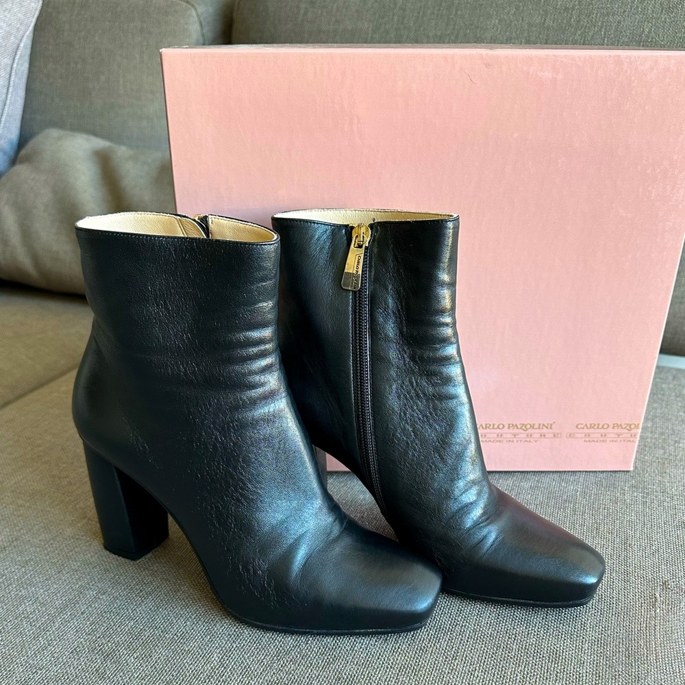 Carlo Pazolini leather high heel boots, 4’ heel, black, US 7.5, Italy